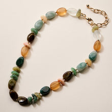 Organic Resin Bead Necklace – Colorful Chunky Beaded Statement Chain with Gold Accents, Adjustable Length: GRN / ONE