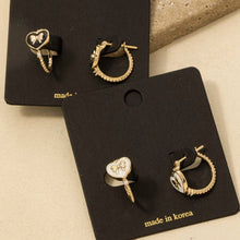 Gold Dipped Enamel Ribbon Bow Heart Hoop Earrings - White