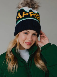 Apres Pom Hat - Navy/Yellow/Green