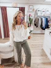 Noelle Dreamy Textured & Embroidered Woven Blouse with Ruffle Detail & Bubble Hem - Off White