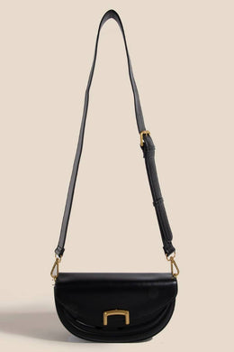 Buckle Closure Crescent Faux Leather Hand Bag - Black