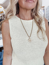 Morning Light Subtle Shimmer Crew Neck Crochet Knit Tank - Yellow
