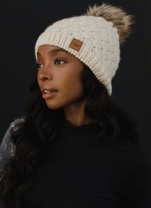 Knit Pom Hat - Cream