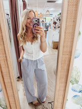 Pier Point Contrast Striped Woven Elastic Tie Waist Pant