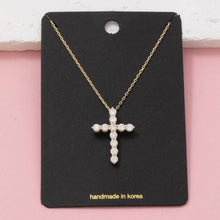 Cz Studded Cross Pendant Necklace - Gold