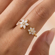Gold Dipped Cz Double Flower Open Ring: G