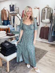Meadow Song Floral Printed Maxi Dress - Teal