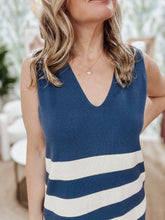 The Penelope Striped Mini Sweater Dress - Ecru/Navy