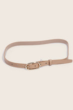 Long Oval Buckle Leather Belt - Silver/Black
