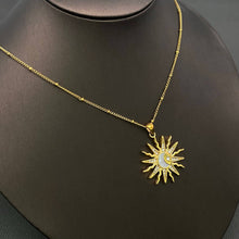 CZ Sun Pendant 18K Golden Stainless Steel Necklace