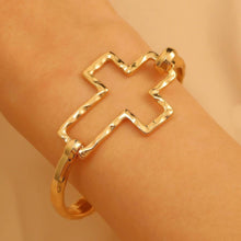 Hammered Open Cross Bangle -  Silver