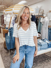 Everyday Striped Linen Blend Relaxed Fit V Neck - Chambray