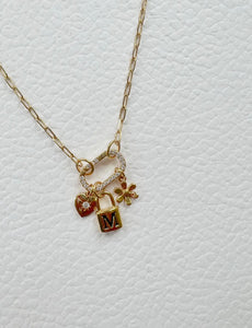 Charm Bar Dainty Link Chain with Oval Stone Necklace - Gold (doesn’t include charms)