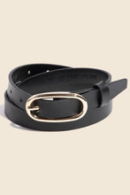 Long Oval Buckle Leather Belt - Silver/Black