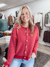 Cranberry Striped Button Down Cardigan