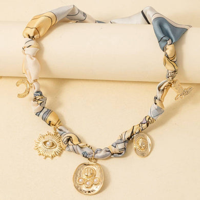 Western Theme Charms Bandana Knotted Necklace - Grey