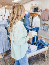 Sea Glass Split Neck Raw Edge Long Sleeve Ribbed Knit Top - Key Lime