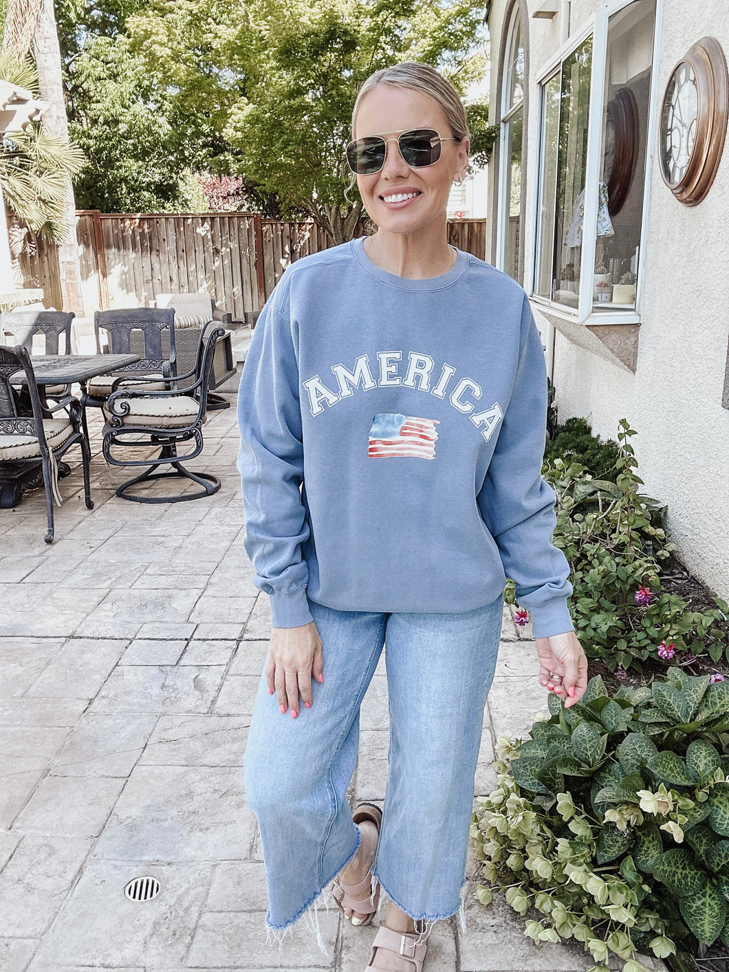 Watercolor Flag America Sweatshirt - Blue