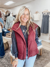 Friday Night Lights Solid Zip Up Puffer Vest - Burgundy