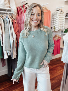 Hailee Knit Pullover with Exposed Seam Detail - Green