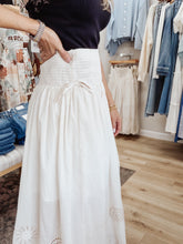 Seaside Stroll Nautical Eyelet Smocked Waist Midi Skirt - Ecru