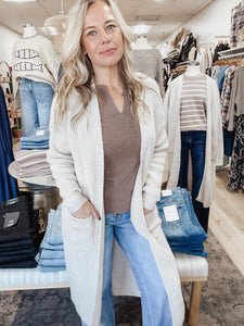 Harbor Dunes Long Open Cardigan with Pockets - Taupe