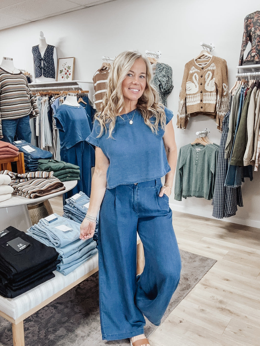 Sienna Dark Chambray Pant/Top Set
