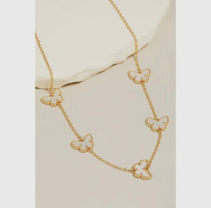 Enamel Butterfly Charms Chain Necklace - Gold
