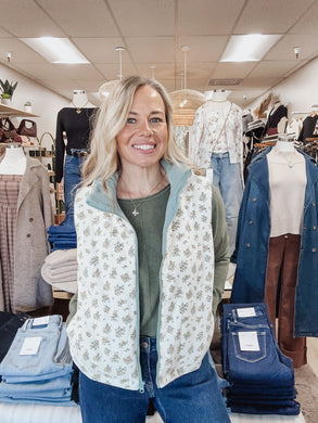 Meadow Wander Floral Zip Up Puffer Vest