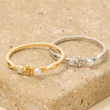 Gold Dipped Cz Pearl Flower Ring: Gold