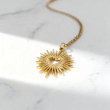 18K Gold PVD Stainless Steel Textured Sunburst Heart Charm Bar - Stainless Steel Silver
