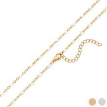 18K Gold PVD Stainless Steel White Confetti Chain Necklace Charm Bar: Stainless Steel Silver / 16+2"