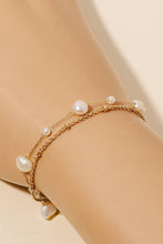 Pearl Station Beaded Layered Chain Bracelet - Gold/Cream