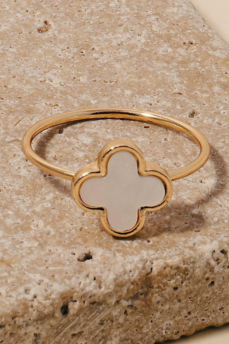 Mother Of Pearl Clover Dainty Band Ring - Gold