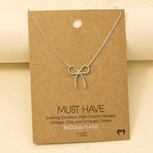 Gold Dipped Textured Ribbon Bow Pendant Chain Necklace - Gold