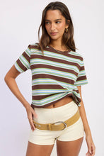 Fairway Stripe Boyfriend Tee - Wine Multi