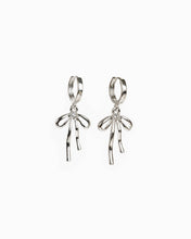 Droopy Bow Drop Huggie Earrings - Silver
