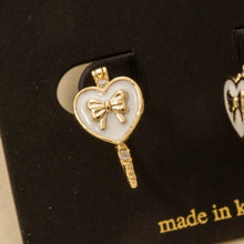 Gold Dipped Enamel Ribbon Bow Heart Hoop Earrings - White