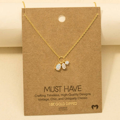 Dainty Opal Crystal Charm Necklace - Gold