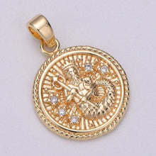 18K Gold Filled Zodiac Horoscope Sign Constellation Medallion Pendant Charm Textured Coin Decorative Edge for Necklace Jewelry Making | A-A1761-A-A1766: Aquarius