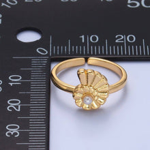 24K Gold Filled Clam Shell Pearl Adjustable Ring in Gold