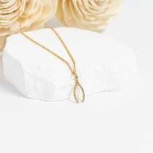 18K Gold PVD Stainless Steel Rhinestone Wishbone Charm Bar - Stainless Steel Silver