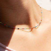 18K Gold PVD Stainless Steel Multi Confetti Chain Necklace: Charm Bar Gold / 16+2"