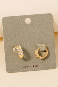 Oval Rhinestone Studded Hinge Hoop Earrings - Gold