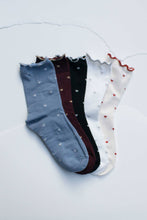 Mini Heart Ruffle Cotton Blend Socks: White/Silver