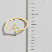 Gold Dipped Cz Butterfly And Flower Band Open Ring: Gold
