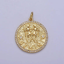 24K Gold Filled Zodiac Sign Birth Star Hammered Round Micro Paved CZ Charm Bar