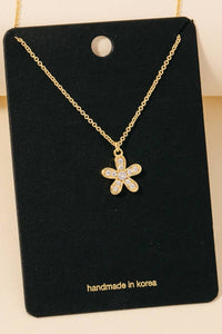 Rhinestone Flower Pendant Necklace - Gold