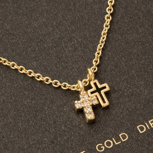 Secret Box Gold Dipped Cz Cross Pendant Necklace - Silver