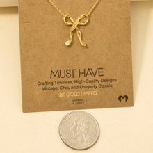 Gold Dipped Long Ribbon Bow Pendant Necklace - Gold